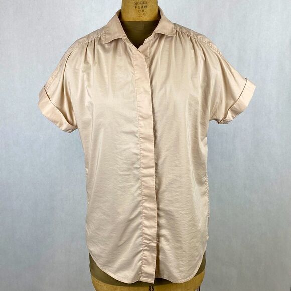 Gap Button Down Shirt Small Short Sleeve Gathered Shoulders Blouse - Picture 1 of 10